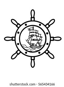 Ship inside the helm vector illustration