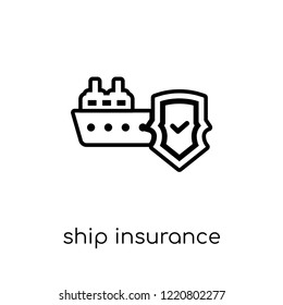 Ship insurance icon. Trendy modern flat linear vector Ship insurance icon on white background from thin line Insurance collection, editable outline stroke vector illustration