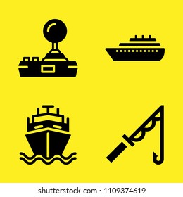 ship, ship, joystick and fishing rod vector icon set. Sample icons set for web and graphic design