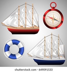 Ship is a large sailboat. Marine Set