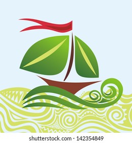 Ship leaves organic nature vector illustration