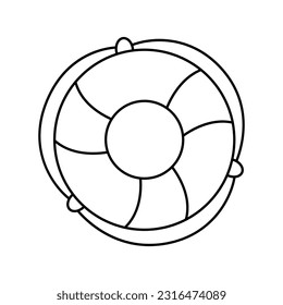 Ship Lifeline or Lifebuoy line doodle icon. Inflatable rescue circle outline contour drawing on white background. Coloring book pages design elements.