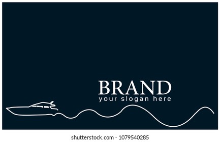Ship line background.  Vector Illustration on blue background. Flat design.  line logo