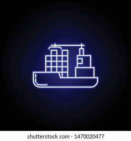 ship line icon in blue neon style. Set of logistics illustration icons. Signs, symbols can be used for web, logo, mobile app, UI, UX