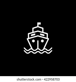 Ship Line Icon On Black Background