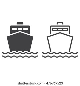 ship line icon, outline and solid vector sign, linear and full pictogram isolated on white, boat logo illustration