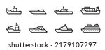 ship line icon set. boat and vessels for sea travel and transportation. isolated vector image