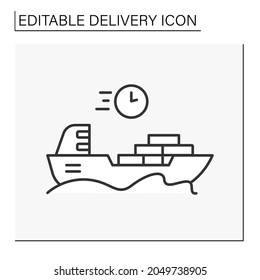 Ship line icon. Vessel of considerable size for deep-water navigation. Delivery concept. Isolated vector illustration. Editable stroke . Vector illustration