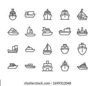 Ship line icons set. Stroke vector elements for trendy design. Simple pictograms for mobile concept and web apps. Vector line icons isolated on a white background. 