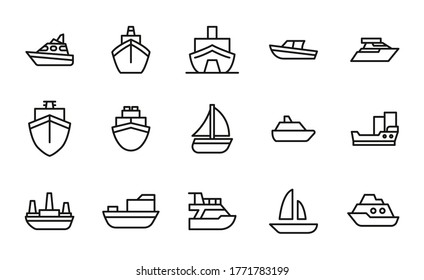 Ship line icons set. Stroke vector elements for trendy design. Simple pictograms for mobile concept and web apps. Vector line icons isolated on a white background.