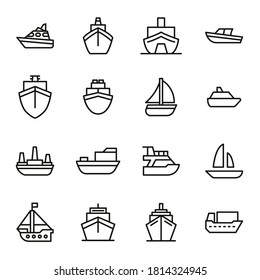 Ship line icons set. Stroke vector elements for trendy design. Simple pictograms for mobile concept and web apps. Vector line icons isolated on a white background.