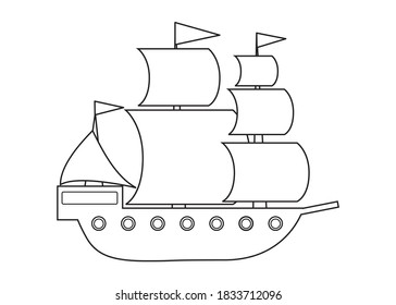 ship line vector illustration,isolated on white background,top view