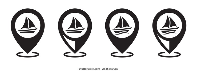 Icono de ubicación de envío. Icono de la ubicación del buque del puerto, Ilustración vectorial