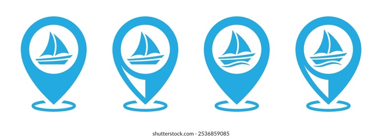 Ship location icon. Port ship location icon, vector illustration