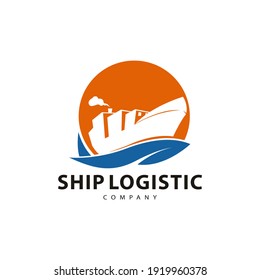 Ship logistic vector icon with shipping transport service logo design illustration