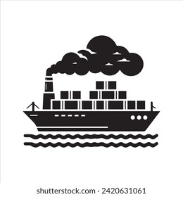 Ship logo. Cargo ship icon. Containers. Global trade. Goods icon