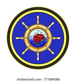 Ship logo circle vector illustration isolated on white dackground.