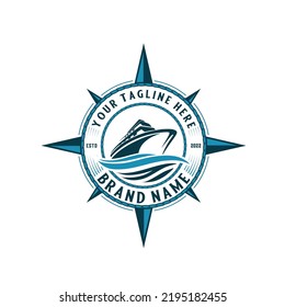 ship logo design. boat and compass concept.
