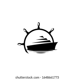 Ship logo, design logo concept of shipping freight services, Old trading ship from wood strongly sail explore the ocean
