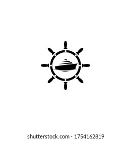 Ship logo, design logo concept of shipping freight services, Old trading ship from wood strongly sail explore the ocean

