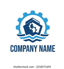 Diseño de logotipo de envío con ilustración de vector de equipo