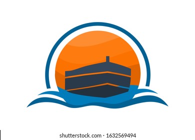 ship logo design for logistic import export trade docking company. Concept icon for trip travel agency in holiday.