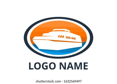 ship logo design for logistic import export trade docking company. Concept icon for trip travel agency in holiday.