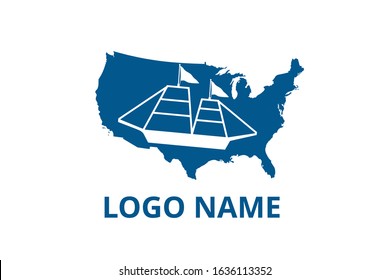 ship logo design for logistic import export trade docking company. Concept icon for trip travel agency in holiday with america map background. sail over america.