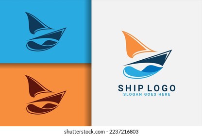 Ship Logo Design with Simple Minimalist Style Concept. Flat Vector Logo Illustration.