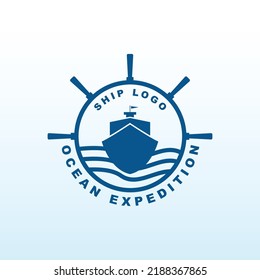 Ship logo ocean expedition illustration template design