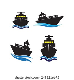 Ship Logo, Ocean Transport Vector, And Cruise Ship, Cargo, Logistics, Sailing School, Speedboat