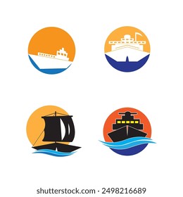 Ship Logo, Ocean Transport Vector, And Cruise Ship, Cargo, Logistics, Sailing School, Speedboat