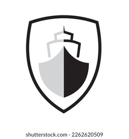 ship logo in shield for illustration