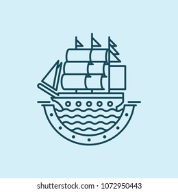 Ship logo simple minimalist monoline lineart logo design template