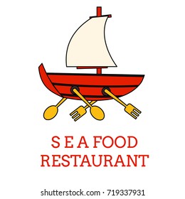 Ship logo template with fork and spoon as peddle