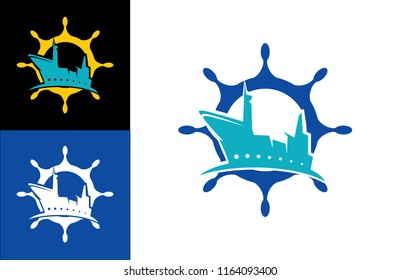 Ship Logo vector boat Sailing ship illustration on light background sign globe