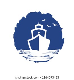 Ship Logo vector boat Sailing ship illustration on light background sign globe