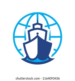 Ship Logo vector boat Sailing ship illustration on light background sign globe