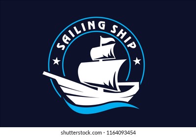 Ship Logo vector boat Sailing ship illustration on light background sign globe