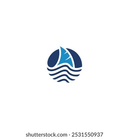 Vector de logotipo de barco, diseño de ilustración de Vector de Plantilla de logotipo de crucero, logística y entrega exprés de barco, servicio de logotipo de barco shark wave