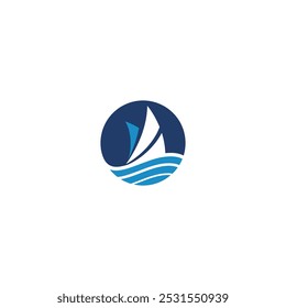 Ship logo vector, Cruise ship Logo Template vector icon illustration design, logistics and ship express delivery , service ogo design circle wave