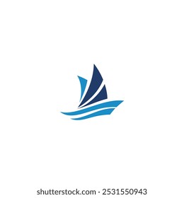 Vector del logotipo del barco, diseño de la ilustración del icono del Vector de la Plantilla del logotipo del barco de crucero, logística y envío exprés, barco del logotipo del servicio con la onda