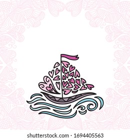 Ship love hearts. Vector illustration