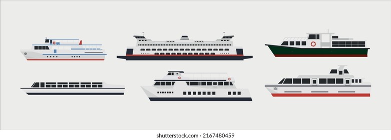 Ship and marine boat set vector
