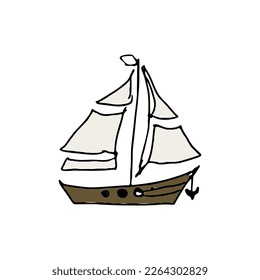 ship. Marine coloring doodle with different nautical elements.