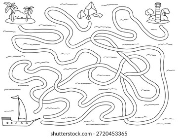 Ship maze graphic black white sketch illustration vector