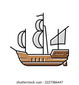Schiff mittelalterliche Farbe Symbol Vektorgrafik. mittelalterliches Zeichen des Schiffes. einzelne Symbolillustration