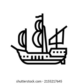 Schiff mittelalterliche Linie Symbol Vektor. mittelalterliches Zeichen des Schiffes. isoliertes Kontursymbol