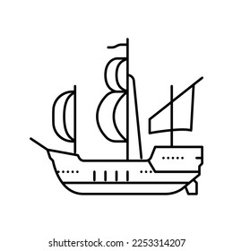 Schiff mittelalterliche Linie Symbol Vektor. mittelalterliches Zeichen des Schiffes. isoliertes Kontursymbol