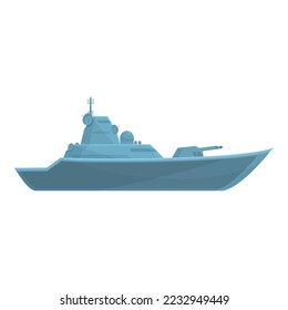 Cartoon-Vektorgrafik des Schiffsflugkörpers. Militärische Kriegsführung. Kriegsschiff